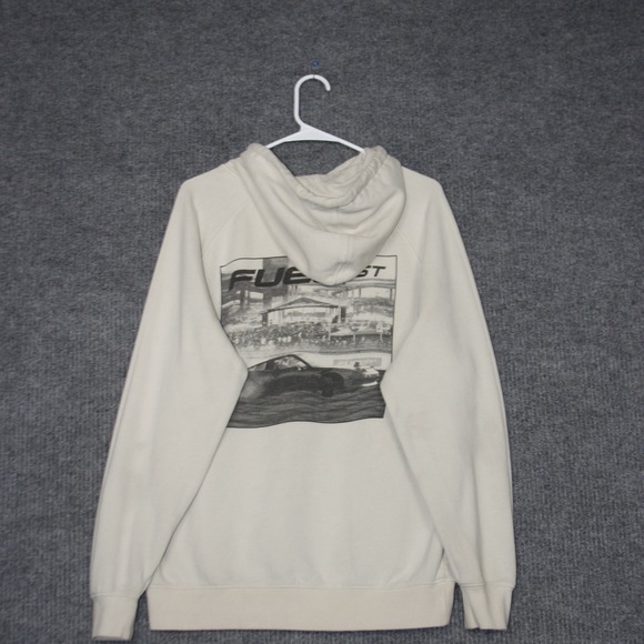 FuelFest Graphic Hoodie Mens L Cream GOOD Car Culture Drift Racing - Picture 5 of 7
